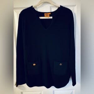 Tory Burch Black V-Neck Sweater with Pockets
